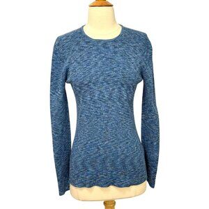 Tibi Ribbed Cotton Crewneck Pullover Top Henley Long Sleeve Blue Italian Size S